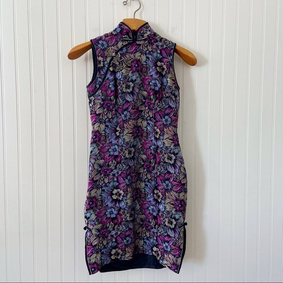 Embroidery Dynasty Dresses & Skirts - Embroidery Dynasty Silk Dress Floral Asian Qipao Purple Blue Gold Size Small